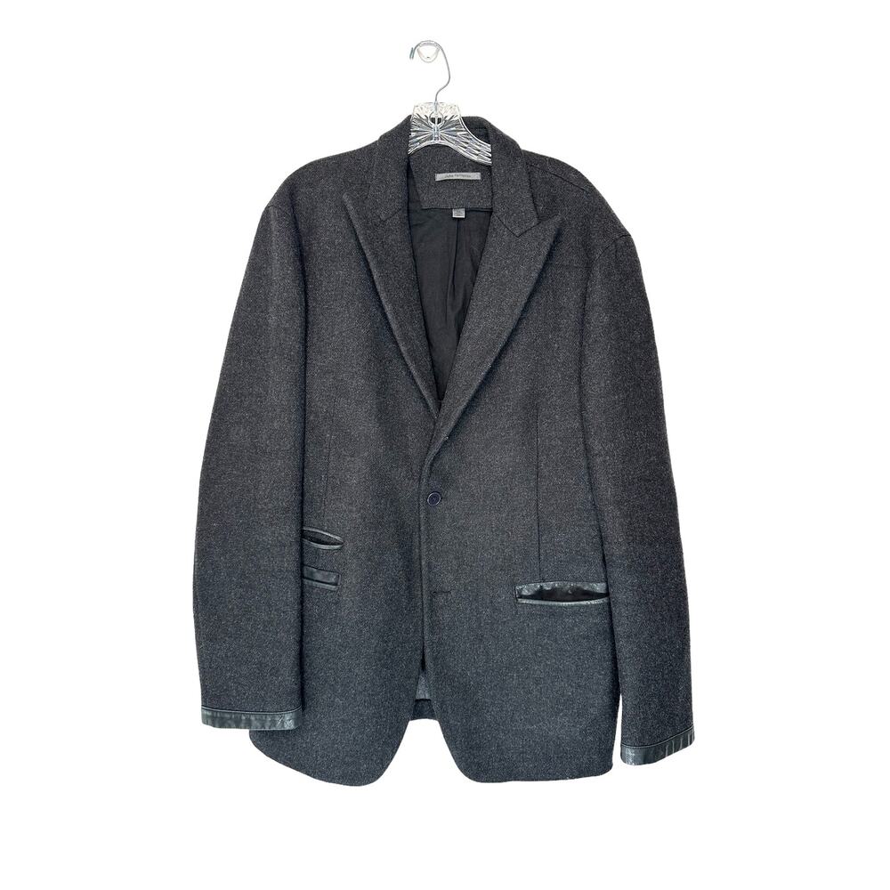 John Varvatos Charcoal Wool Leather Dark Academia Sports Coat Slim Blazer XL/XXL